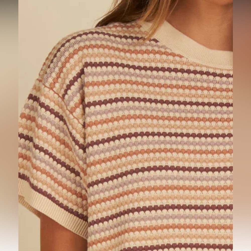 Rylee + Cru Boxy Crop Knit Tee in Honeycomb Stripe